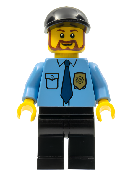 Минифигурка Lego Police - City Shirt with Dark Blue Tie and Gold Badge, Black Legs, Black Short Bill Cap, Brown Beard Rounded cty0316